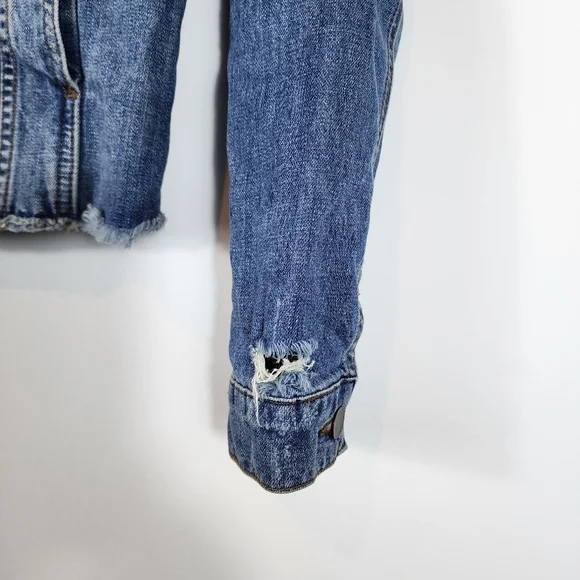 Kut From The Kloth Kara Denim Jacket Blue Raw Hem Casual Women's Medium - Picture 5 of 5